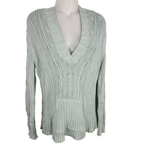 Stamp 10 Womens Pullover Sweater Cable Knit Hooded V Neck Green Medium Y2K Retro